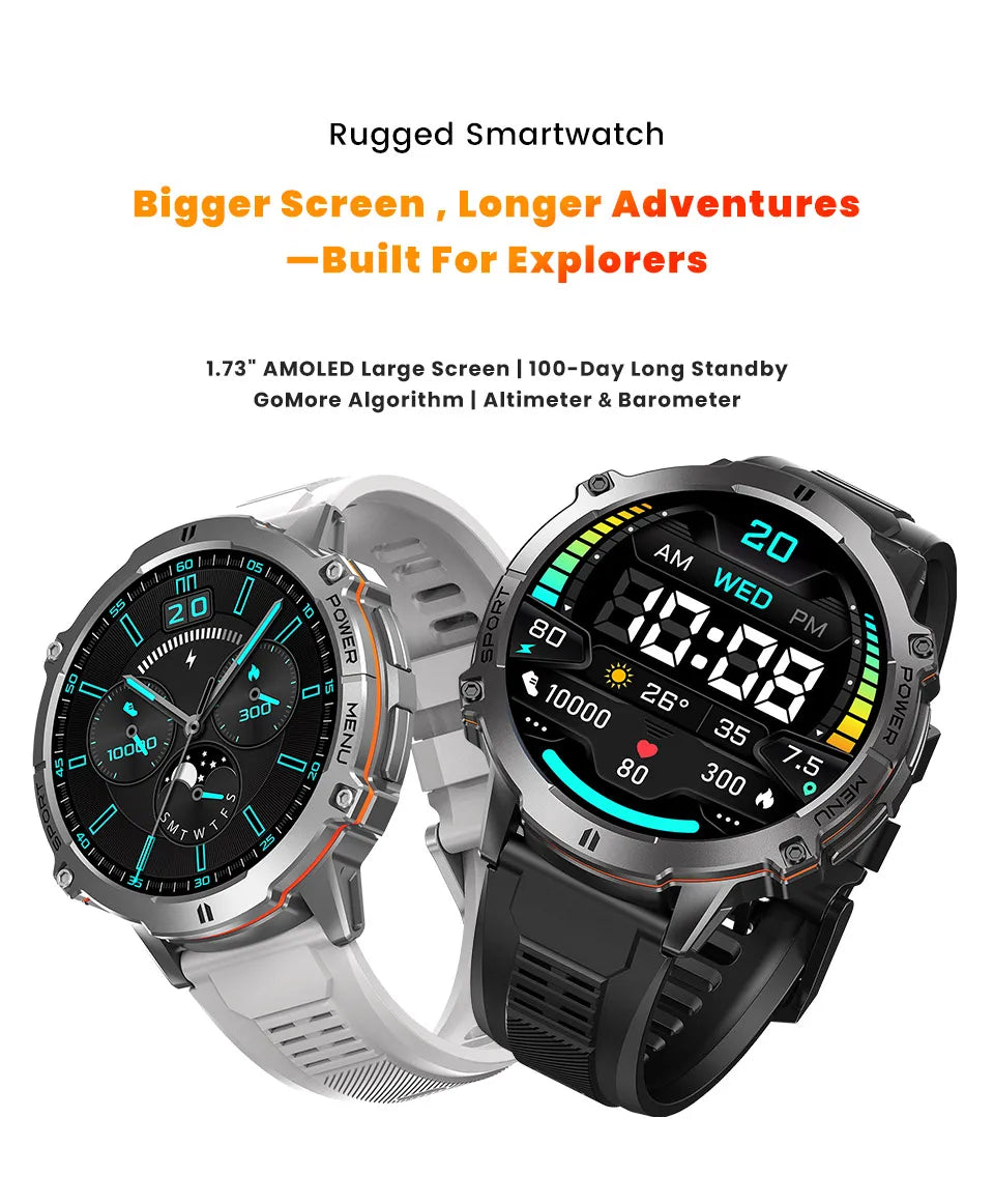 2026 Military TANK X3 Smart Watch Men 1.73" AMOLED Screen 5ATM Waterproof 1000mAh Battery GPS Sports Fitness Track Smart Watches