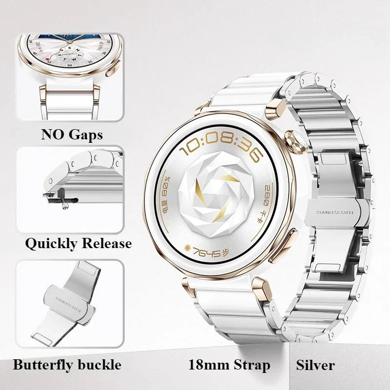 18mm Ceramics Bracelet Strap For Huawei Watch GT5Pro 42mm/GT 5 4 41mm Band For Garmin Forerunner Venu 2S 3S/265S 255S Active S