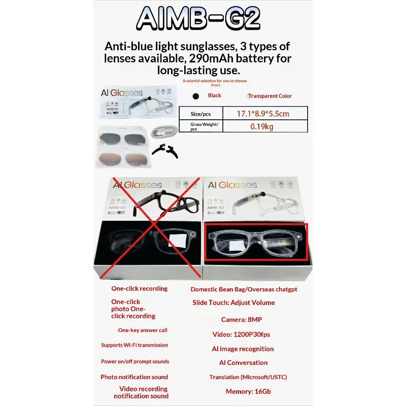2025 AI Smart Glasses - 8MP Camera for First-Person Vlog, Voice Translation, Music & Calls, IP65 Waterproof, Ultra-Light