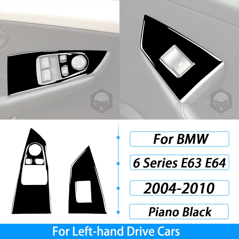 For BMW M6 6 Series E63 E64 2004-2010 Piano Black Gear Shift Air Outlet Window Lift Panel Set Car Interior Accessories Sticker