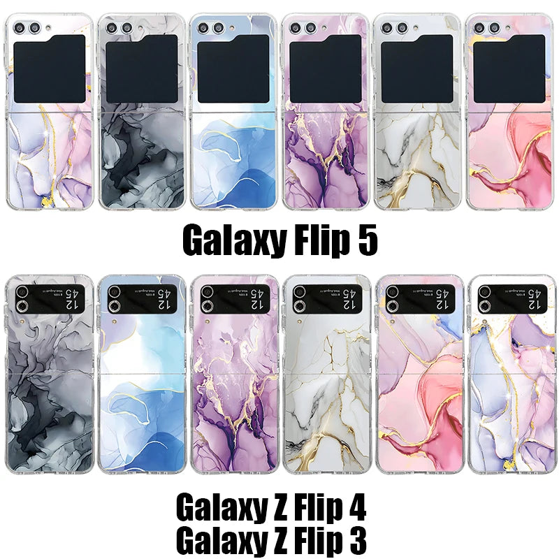 For Samsung Galaxy Z Flip 7 6 5 4 3 Case Watercolor Marble Pattern Hard Clear Folding Cover For Samsung Z Flip6 Flip5 Flip7
