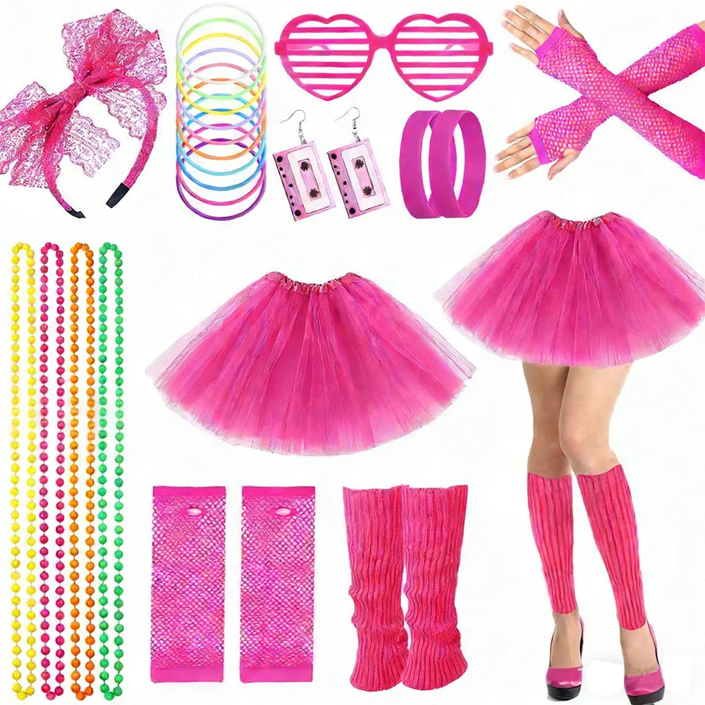 1980S Glittering Apparel Rainbow-Themed Accessories 70S Rainbow Ballet Skirt Headpieces Gloves Necklaces Carnival Halloween Sets