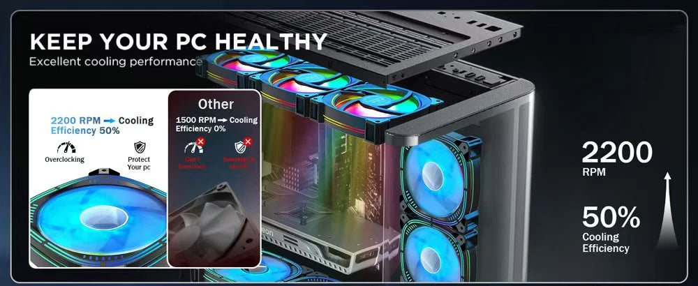 High Performance Case Fan 120mm ARGB PC Fans 4pin PWM Silent Computer Fan Infinite Mirror Cooling Fan 12V Chassis Fan