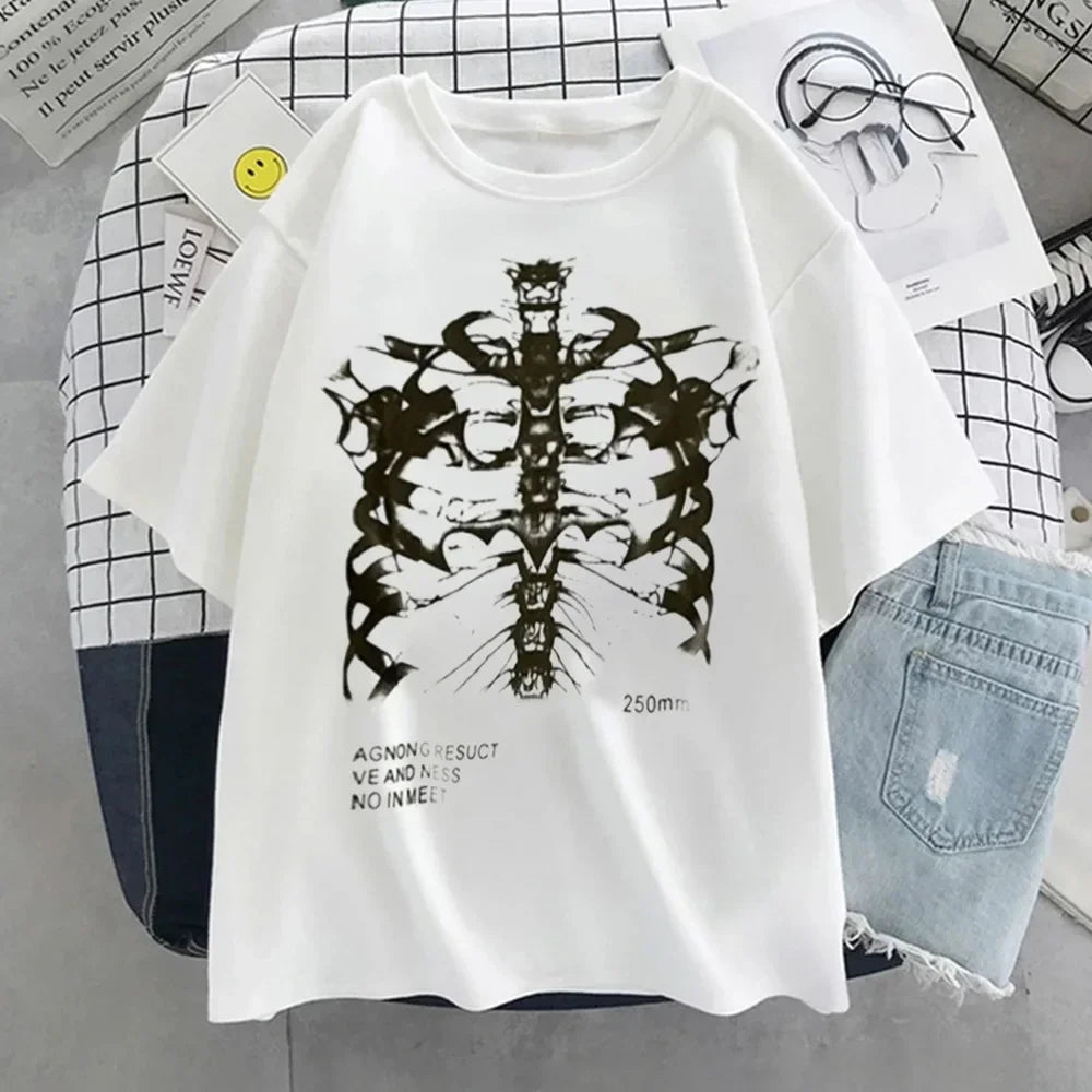 Y2k Harajuku Skeleton Print T-shirts for Gothic Hip Hop Streetwear Men Women T Shirt Summer Black Goth Clothes Short Sleeve Tees