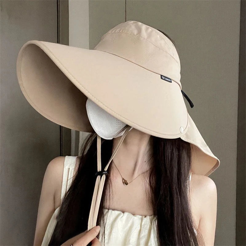 RICYGVM Women Summer Sun Hat Empty Top Neck Protection Shawl Hats Large Brim Fisherman Cap Without Flipping Anti-UV Sunscreen