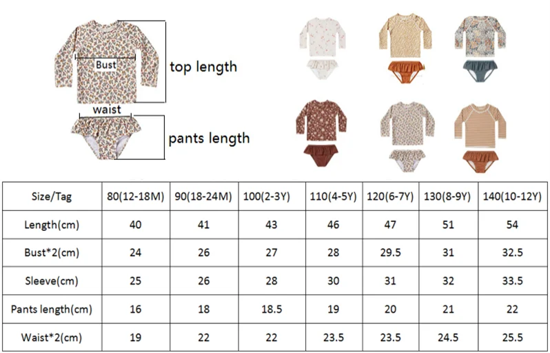 2026 Summer RC Baby Girls Long Sleeve Swimwears Floral Swimsuit Kids Bikini Set Girls Sunscreen Bodysuit One-piece Suits 1-12Y