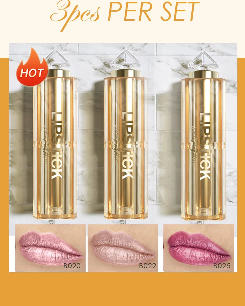 3PCS Luxury Makeup Women Waterproof Lipstick Dropshipping Magic Nude Color Glitter Lipstick Set Matte Long Lasting