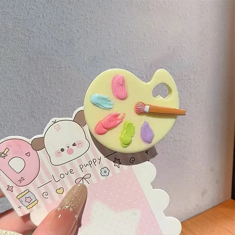 3 pieces or 6 pieces of cute color-simulated hair clips. Beautiful and small drawing board-shaped hair ornaments.