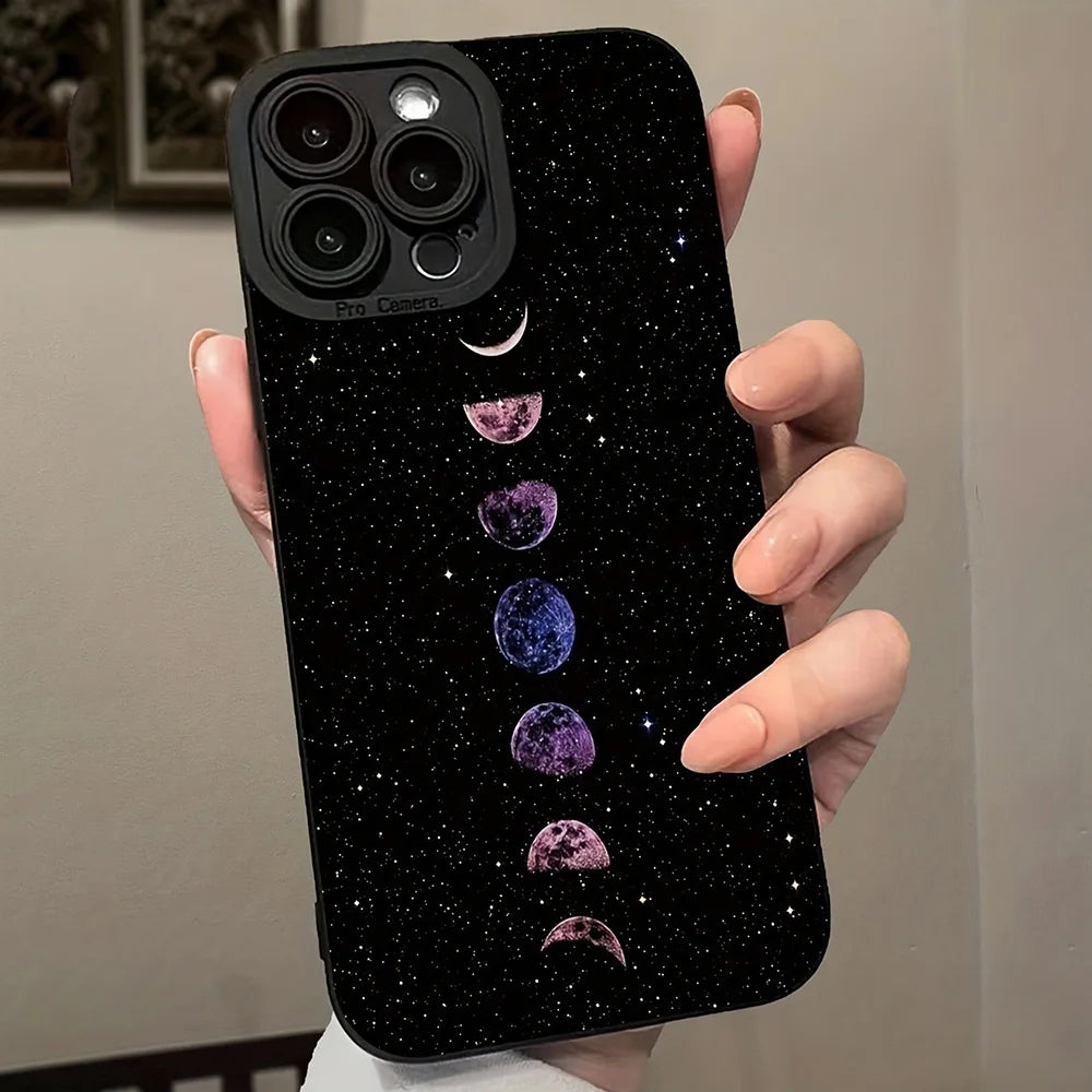 Precise Hollow Moon Star Planet Glitter Eclipse Painted Phone Case For iPhone 17 16 Pro Max 15 14 13 12 11 XS XR 7 8 Plus Cover