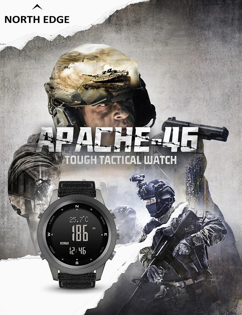 NORTH EDGE APACHE-46 Men Digital Watch Outdoor Sports Running Swimming Outdoor Sport Watches Altimeter Barometer Compass WR50M