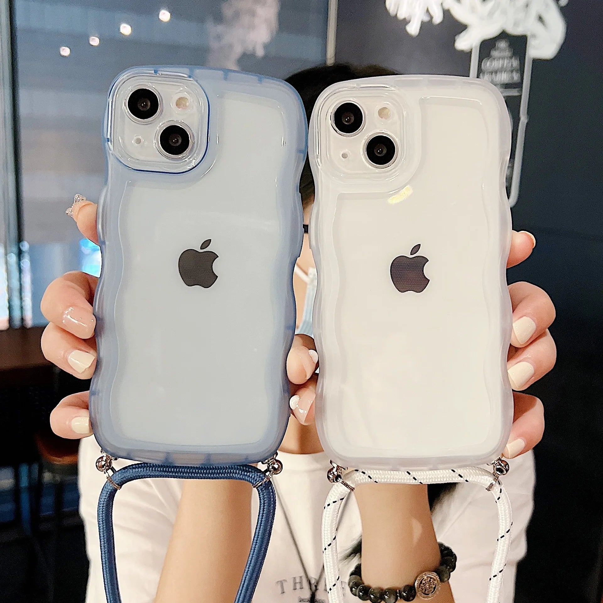 Crossbody Necklace Strap Lanyard Cord Phone Case For iPhone 17 16 15 14 13 12 11 Pro Max XR XS 7Plus Soft Cute Curly Wave Cover