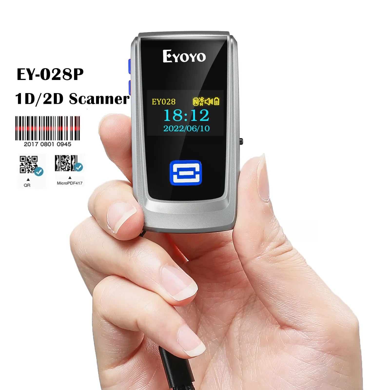 Eyoyo Mini Bluetooth QR Code Scanner with LCD Display Portable Wireless 1D 2D Book Barcode Scanner Reader for Library