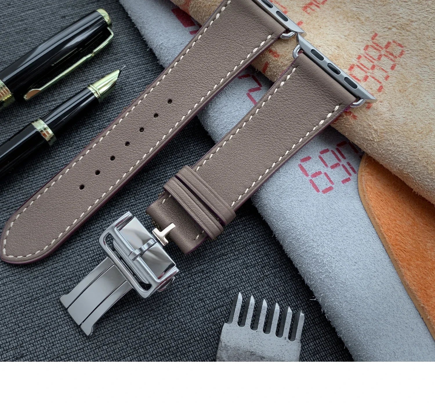 Kebitt High Quality Iwatch Ultra3 Genuine Leather Band Deployment Buckle Strap For Apple Watch Series11 10 9 8 7 Se 3 46 45 49mm