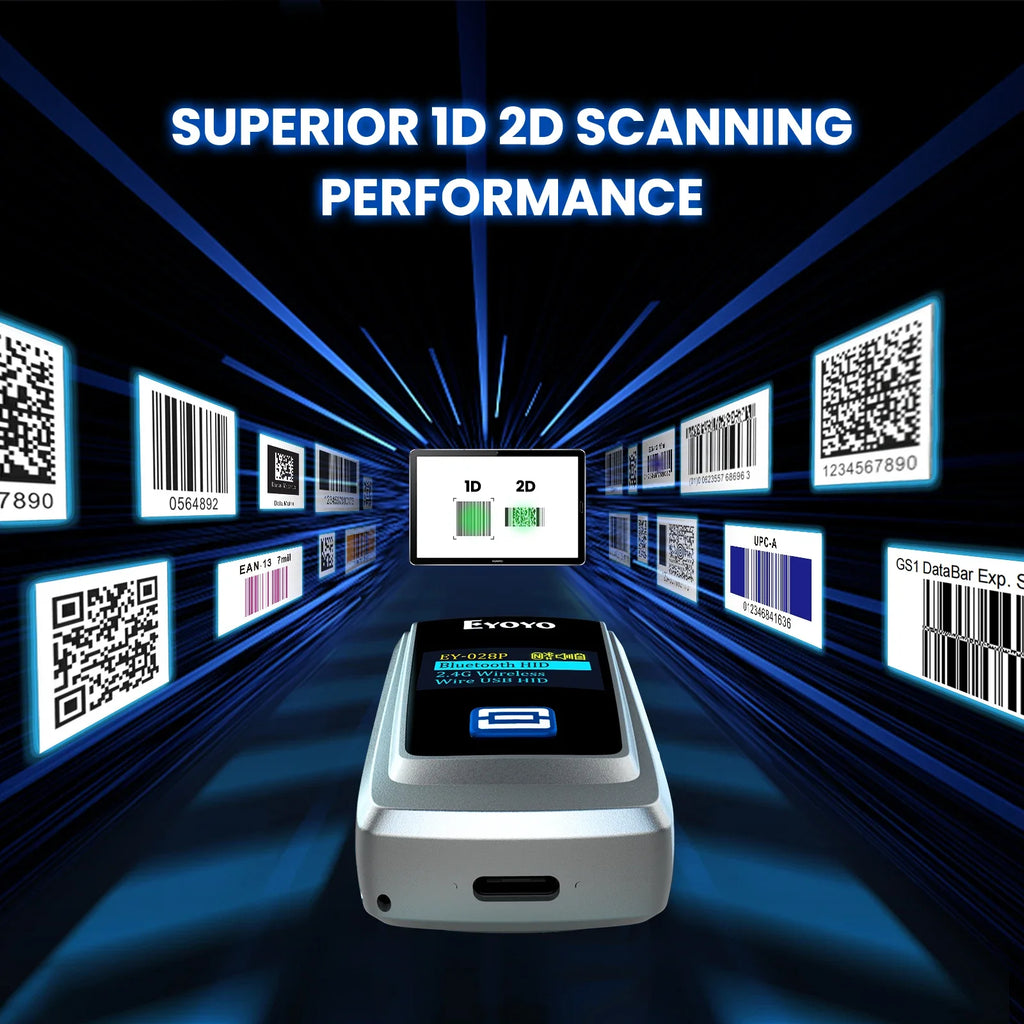 Eyoyo Mini Bluetooth QR Code Scanner with LCD Display Portable Wireless 1D 2D Book Barcode Scanner Reader for Library
