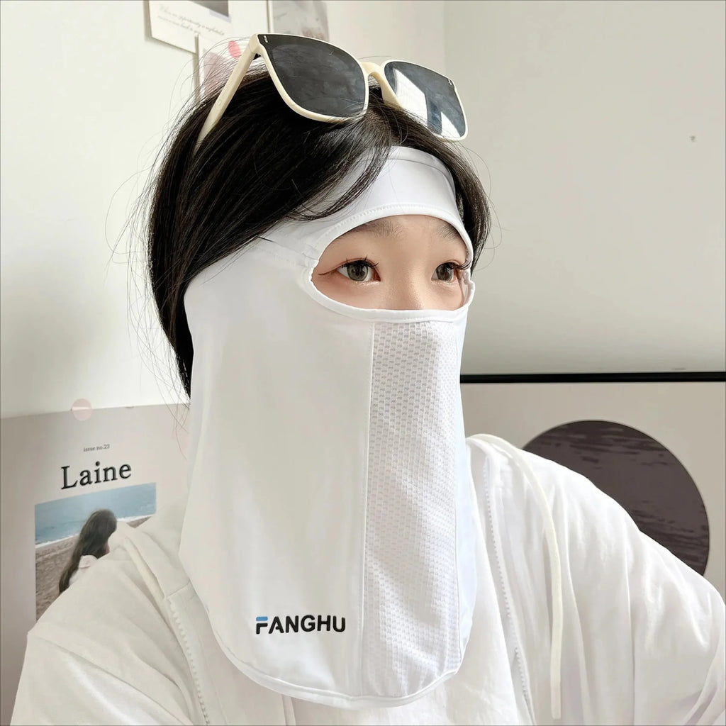 1PCS UPF50+ Summer Sunscreen Face Shield Mask 360° Sun UV Protection Ice Silk Mask Sun Proof Solid Color Face Cover