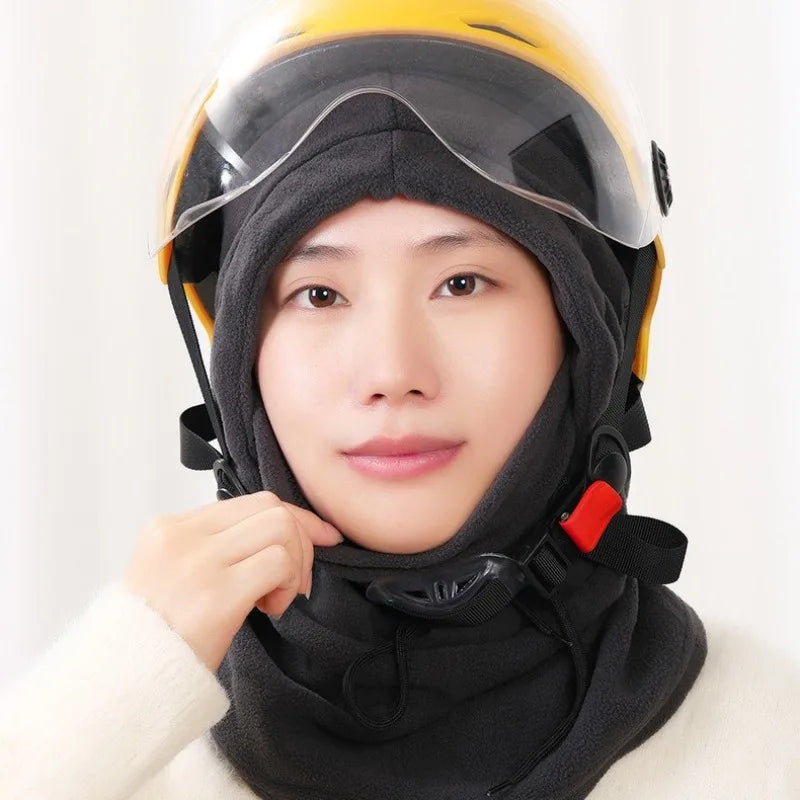 Unisex Winter Balaclava Knit Hooded Windproof Cycling Face Mask with Drawstring Motorcycle Riding Headgear Warm Knitted Caps