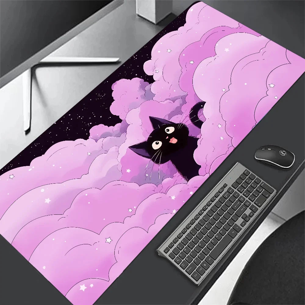 Black Cat Clouds Fast Delivery Keyboard mouse pads lock-edge Mouse pad kawaii Pink Purple Office desktop protection pad XXL rug