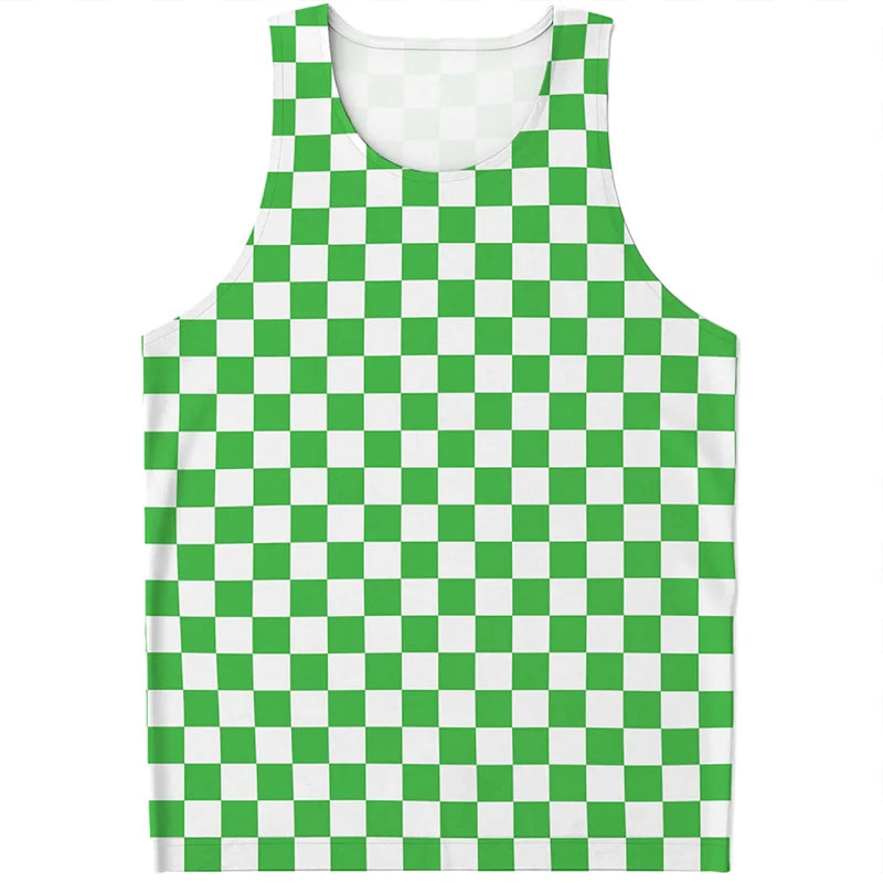 Simple Checkered Pattern Tank Tops Summer Fashion Streetwear 3D Printed Sleeveless T Shirts Casual Oversized Vest Mens Clothing