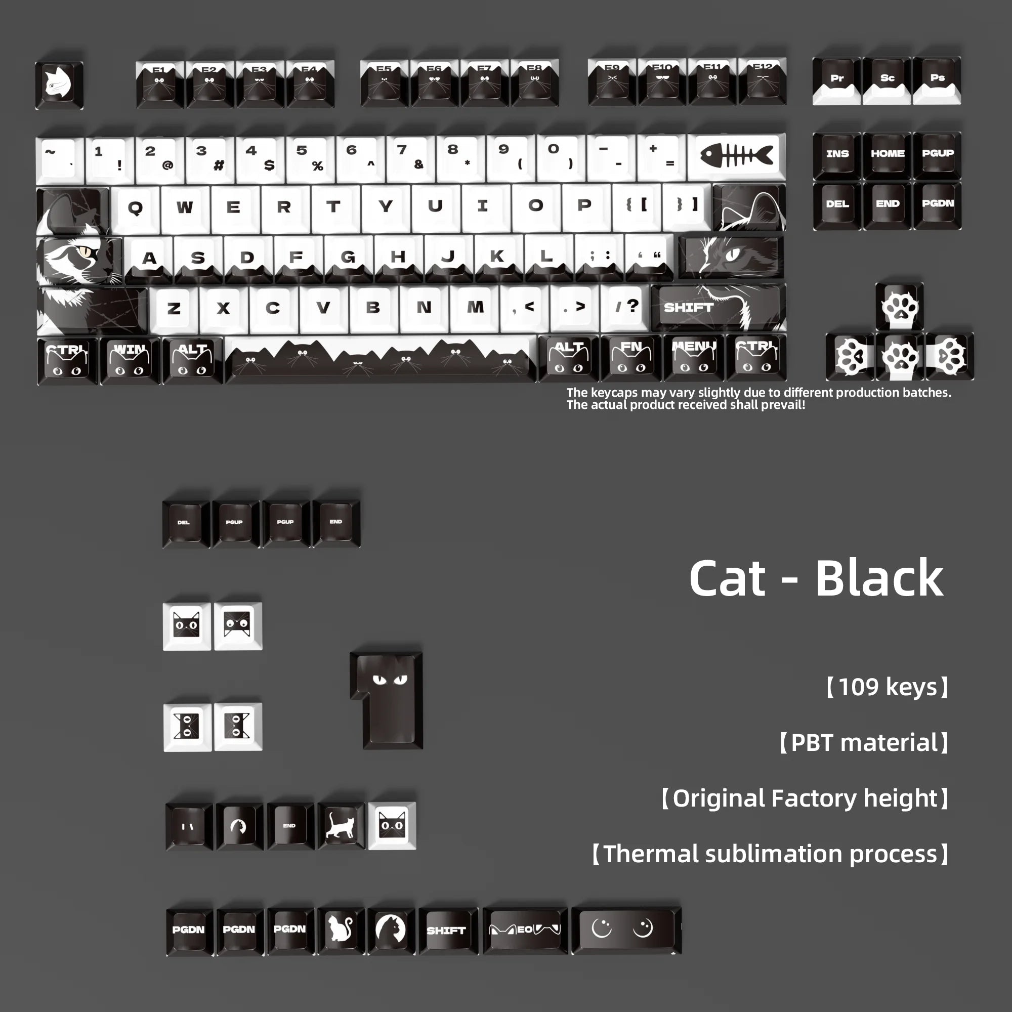 Cartoon Style Thermal Sublimation Mixed-Color Keycaps Full-Size 109-Key Mechanical Keycaps Decorative Keycaps