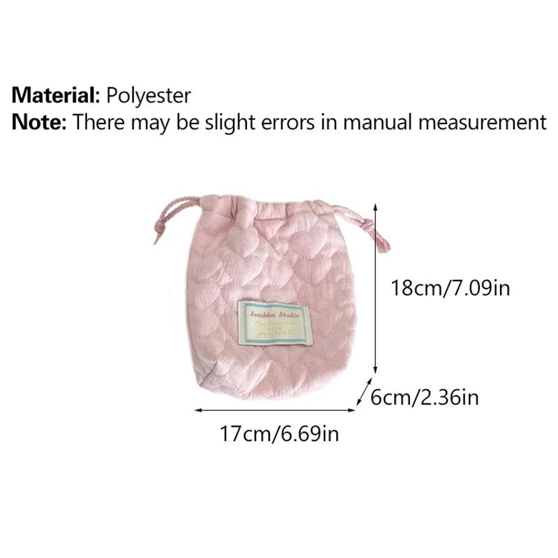 1PCS Portable Travel Camera Organizer Heart Printed Quilted Drawstring Bag Handbag Cosmetic Makeup Lipstick Storage Bag