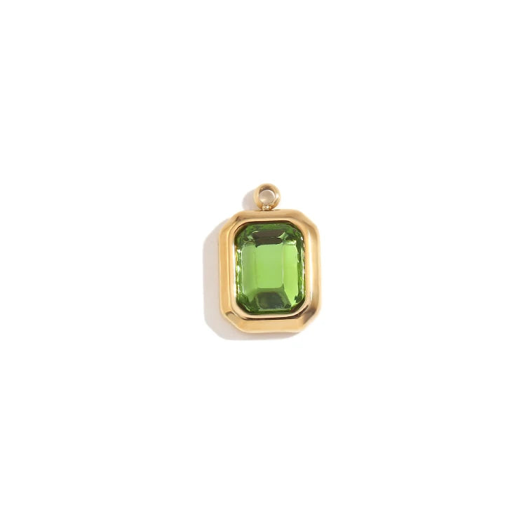 E.B.belle Octagonal Splicing Color Bead Heart-shaped Key Rainbow Square 316L Stainless Steel 14K Gold Plated Pendant Charms