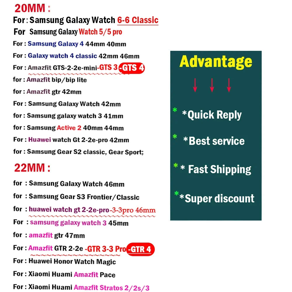 20mm Nylon loop 22mm Band For Samsung Galaxy Watch 6/5/pro/4/Classic/active 2 43-47-40-44mm sport bracelet huawei gt 2/e/3 strap