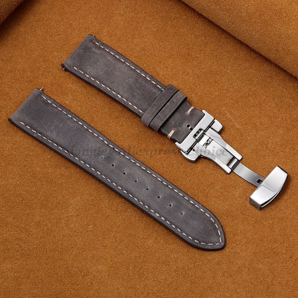 Genuine Calfskin Leather Watchband for Seiko for Omega Business Watch Band 14/16/18/20mm 22mm Butterfly Buckle Stitching Straps