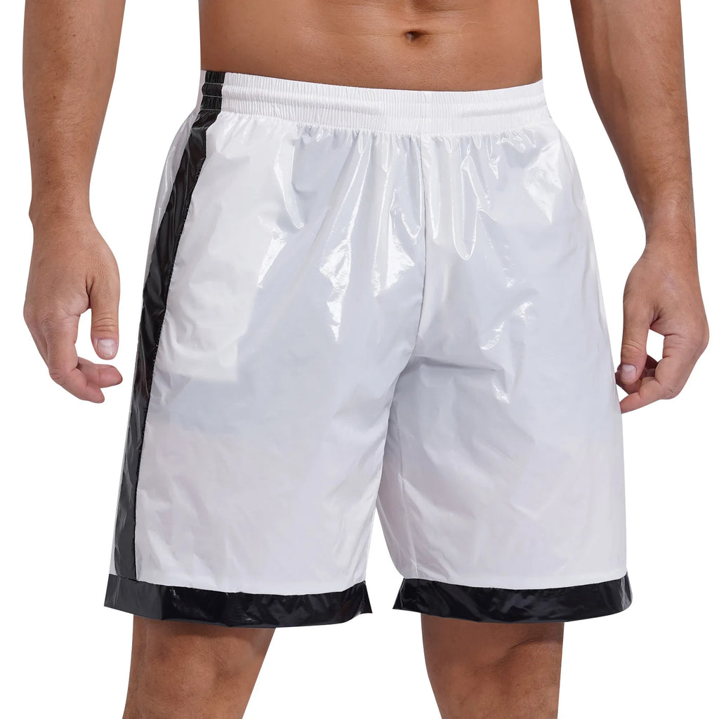 Swimwear Mens Swimming Trunks Wet Look Boxer Shorts Drawstring Elastic Waist Pockets Stripes Beach Sports Shorts Pajamas Costume