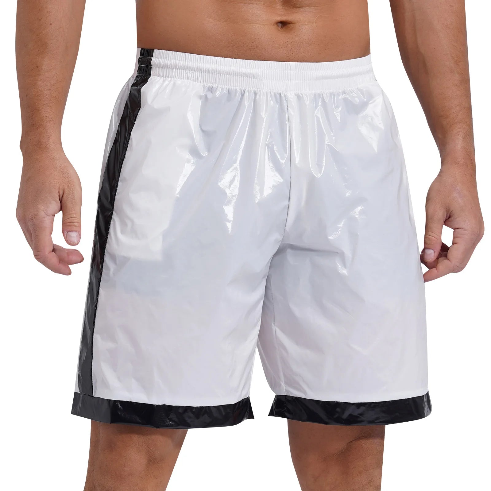 Swimwear Mens Swimming Trunks Wet Look Boxer Shorts Drawstring Elastic Waist Pockets Stripes Beach Sports Shorts Pajamas Costume