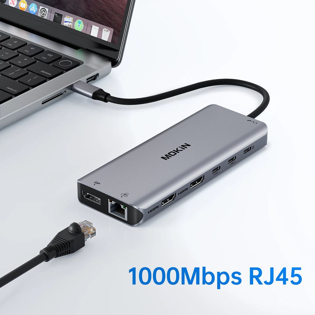 MOKiN USB C HUB 4K60Hz Type C to DP RJ45 SD&TF PD 100W Adapter Dock for MacBook Pro Air M2 M1 3*USB 3.1 10Gbps Splitter usb hub