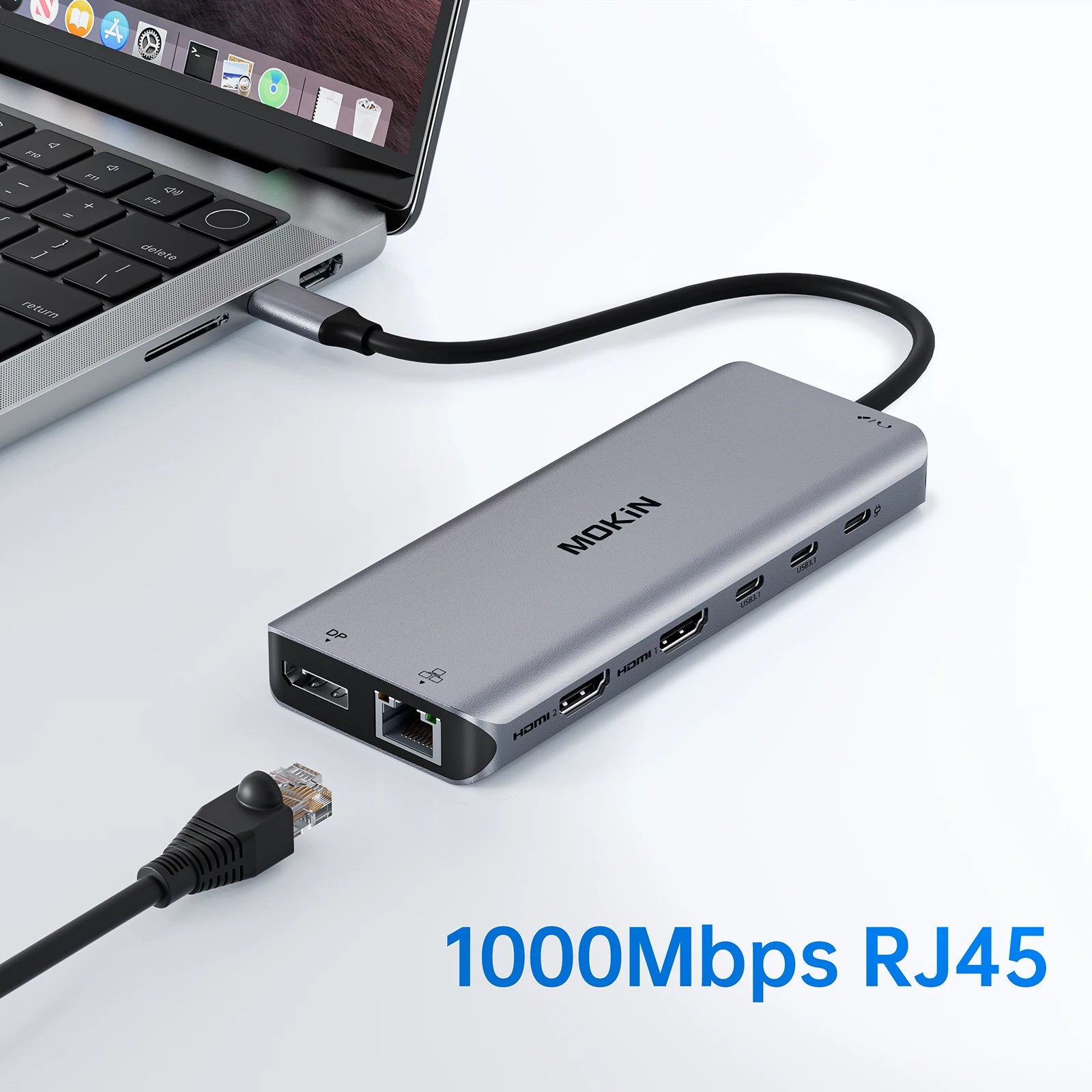 MOKiN USB C HUB 4K60Hz Type C to DP RJ45 SD&TF PD 100W Adapter Dock for MacBook Pro Air M2 M1 3*USB 3.1 10Gbps Splitter usb hub