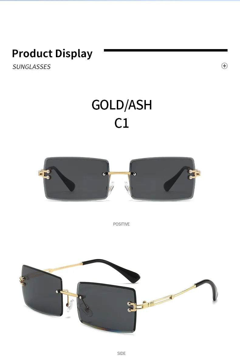 Vintage Fashion 2021 New Sunglasses Rimless Frameless Rectangle Shades Gradient UV400 Summer Traveling Sun Glasses for Women