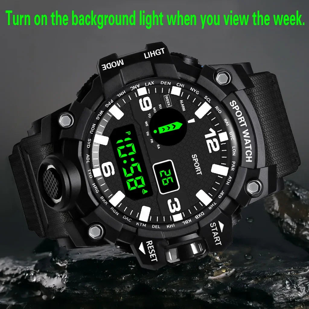 YIKAZE Men's Watch LED Digital Men Sport Watches Fitness Electronic Watch Multifunction Military Sports Watches Clock Kids Gifts
