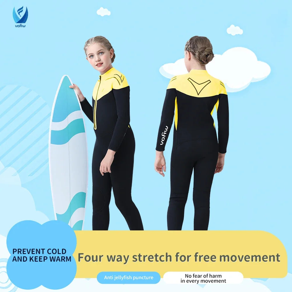 Children's 2mm 3mm Neoprene Wetsuit One-piece Long Sleeve Diving Suit Cold Proof Sunscreen Surfing Swimming Snorkeling Swimsuit