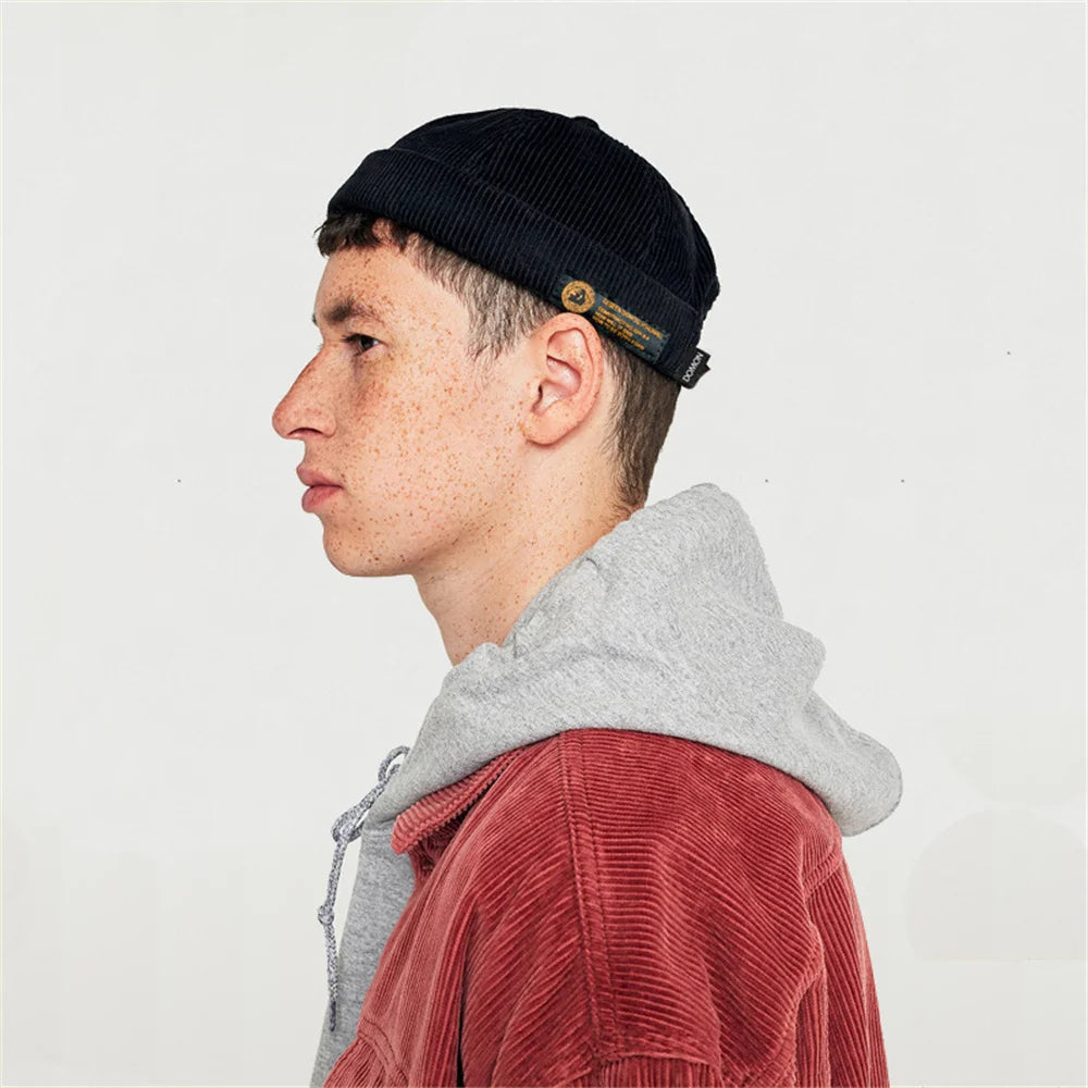 Retro Letter Label Brimless Caps Unisex Solid Color Beanie Men Women Summer Street Adjustable Docker Hats Melon Cap Hip Hop Cap