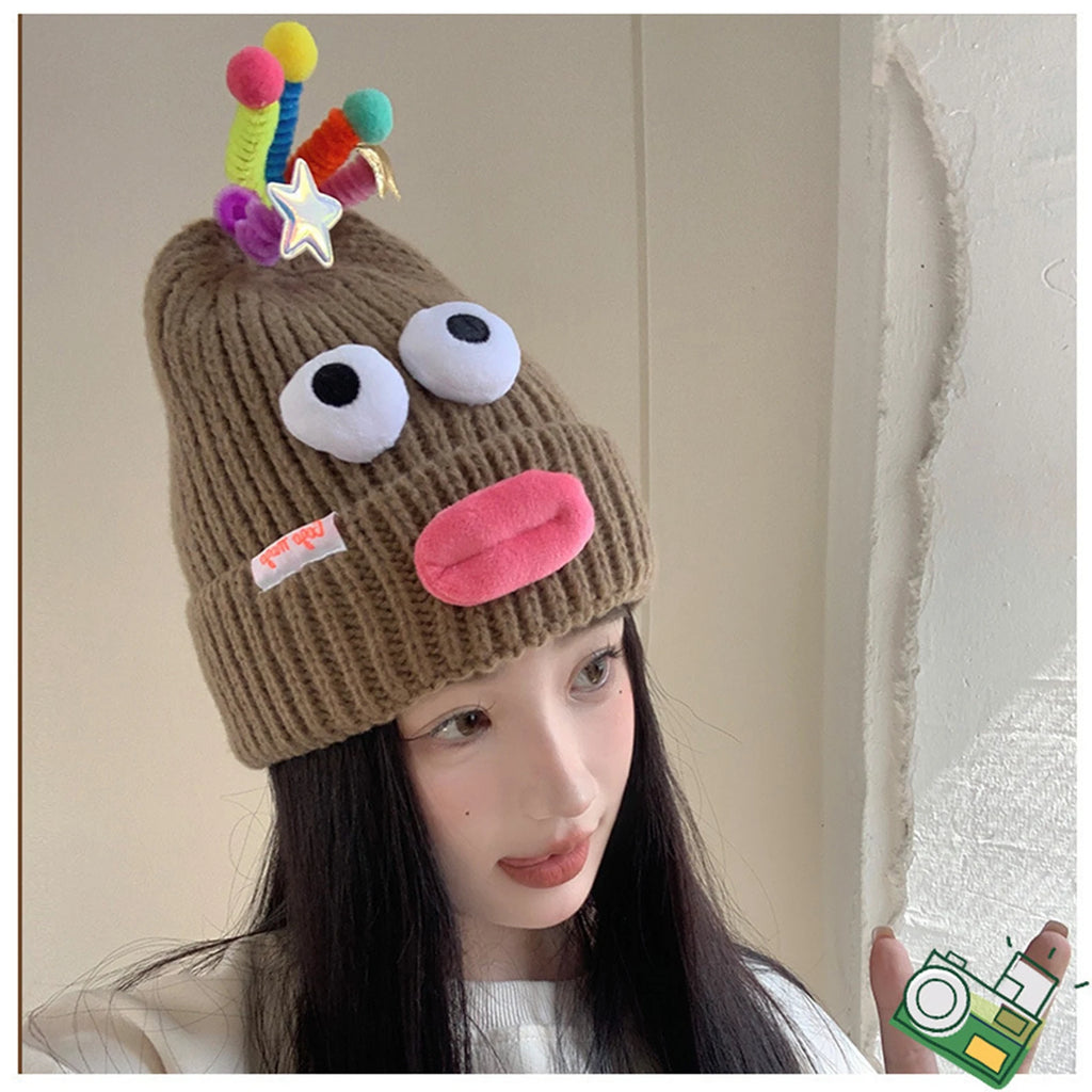 Women's Hat Funny Cartoon Sausage Mouth Wool Hat Knitted Ear Protectioned Hat Winter Warm Cute Big Head Cute Funny Hat