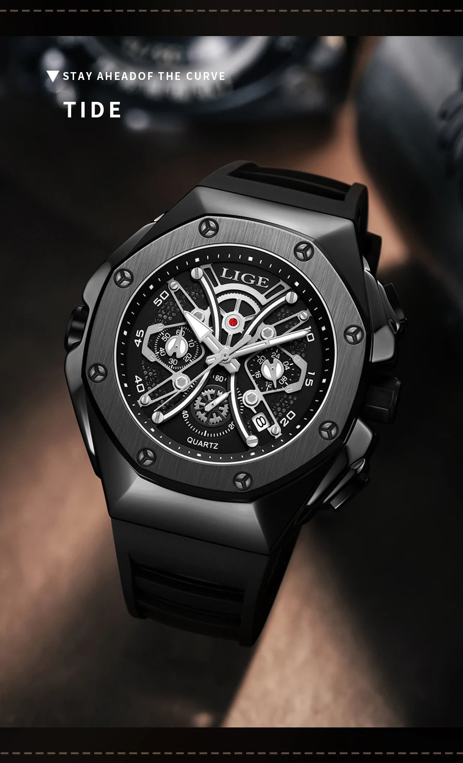 LIGE Mens Watches Top Brand Luxury Fashion Waterproof Watch For Men Silicone Sport Military Chronograph Wristwatch Montre Homme