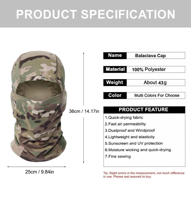5Pcs/Set Camouflage Balaclava Hat Cycling Full Face Mask Multi Functional Scarf Headscarf Motorcycle Bike Skiing Helmet Lining