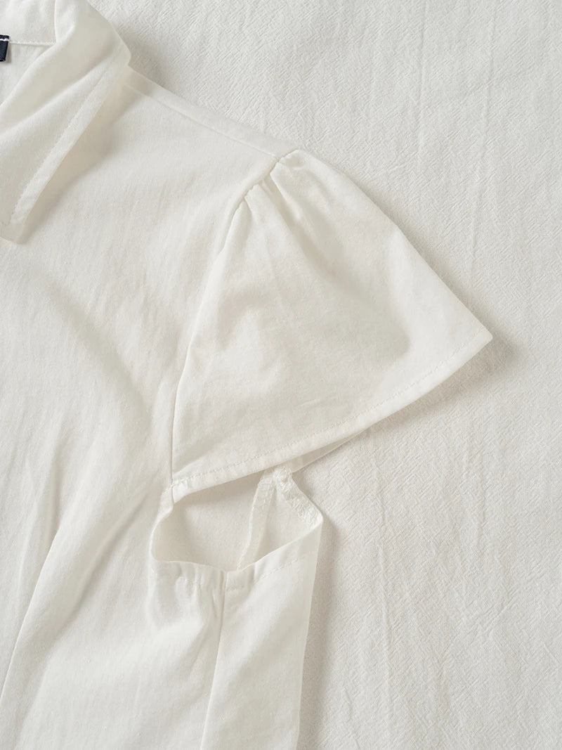 Back Lace-up White Blouse Women Peter Pan Collar Slim Short Sleeve Blouses Summer Casual Simple Sweet Chic Y2k Top Shirts Femme