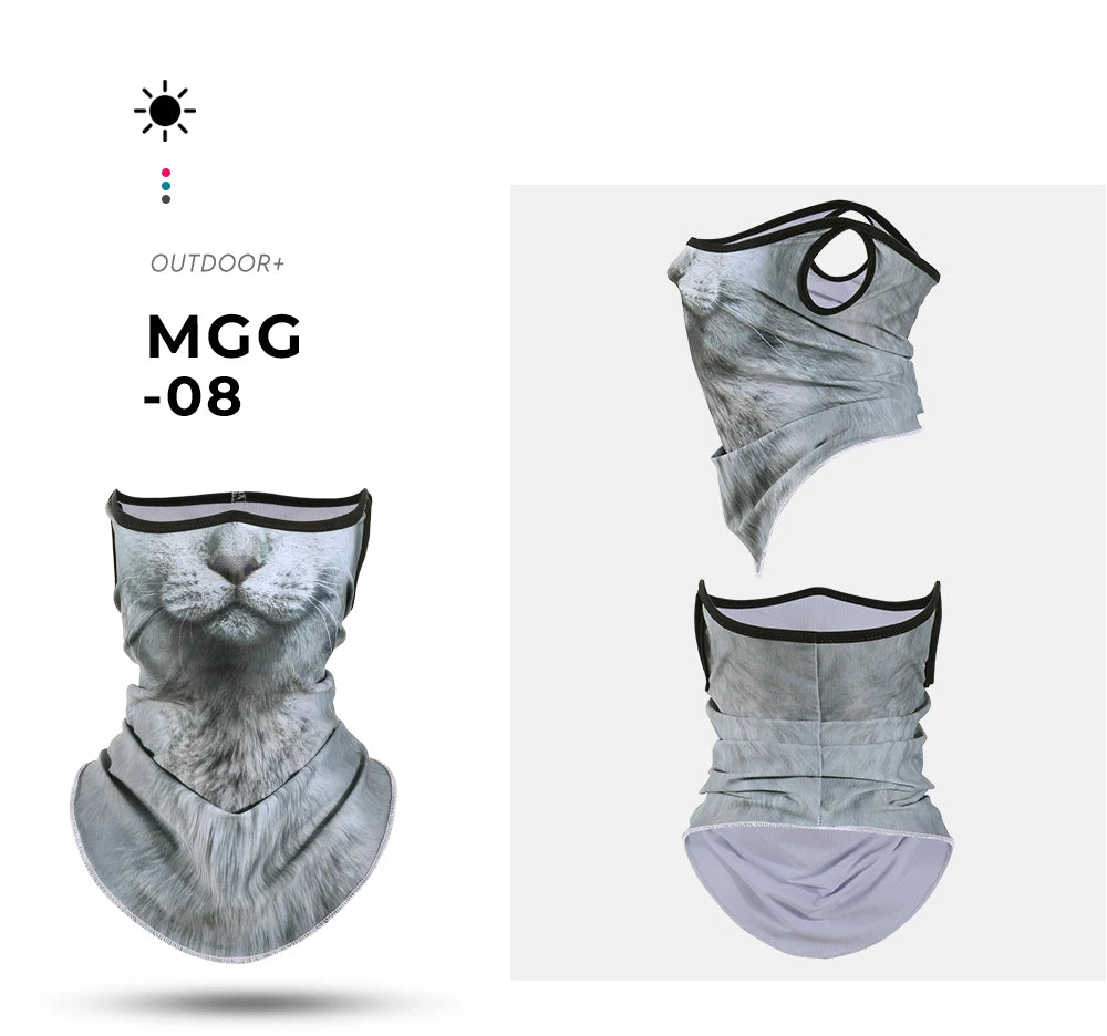 3D Animals Magic Scarf Bandana Breathable Neck Warmer Gaiter Hanging Ear Outdoor Sports Triangle Face Mask Neckerchief Summer