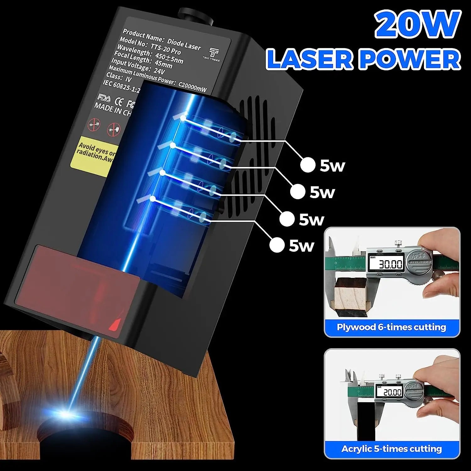 Twotrees TTS-20 pro Laser Engraving Machine ESP32 Master Control Multiple Materials DIY Wood Laser Engraver Cutting Machines