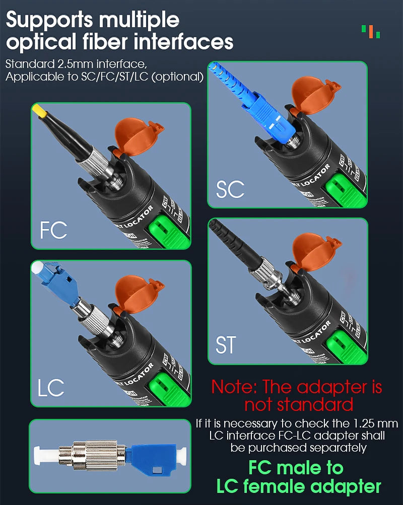 1/10/20/30/50mW Visual Fault Locator Fiber Optic Cable Tester Pen 2.5mm Interface(SC/FC/ST) FTTH Optical Fiber Tester Tool VFL
