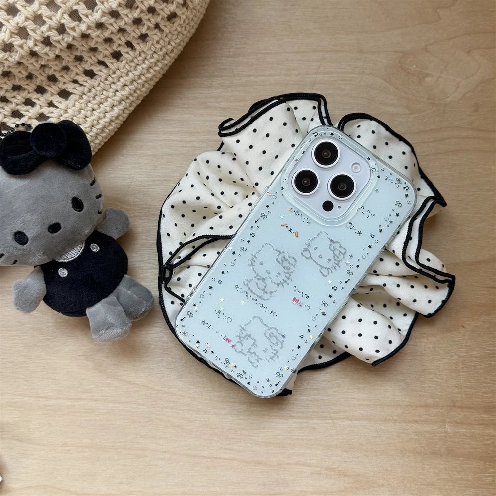 Luxury Glitter Pink Case For iPhone 13 12 11 14 15 16 Pro Max 16 Plus Cartoon Bling Transparent Shockproof Hard PC Bumper Cover