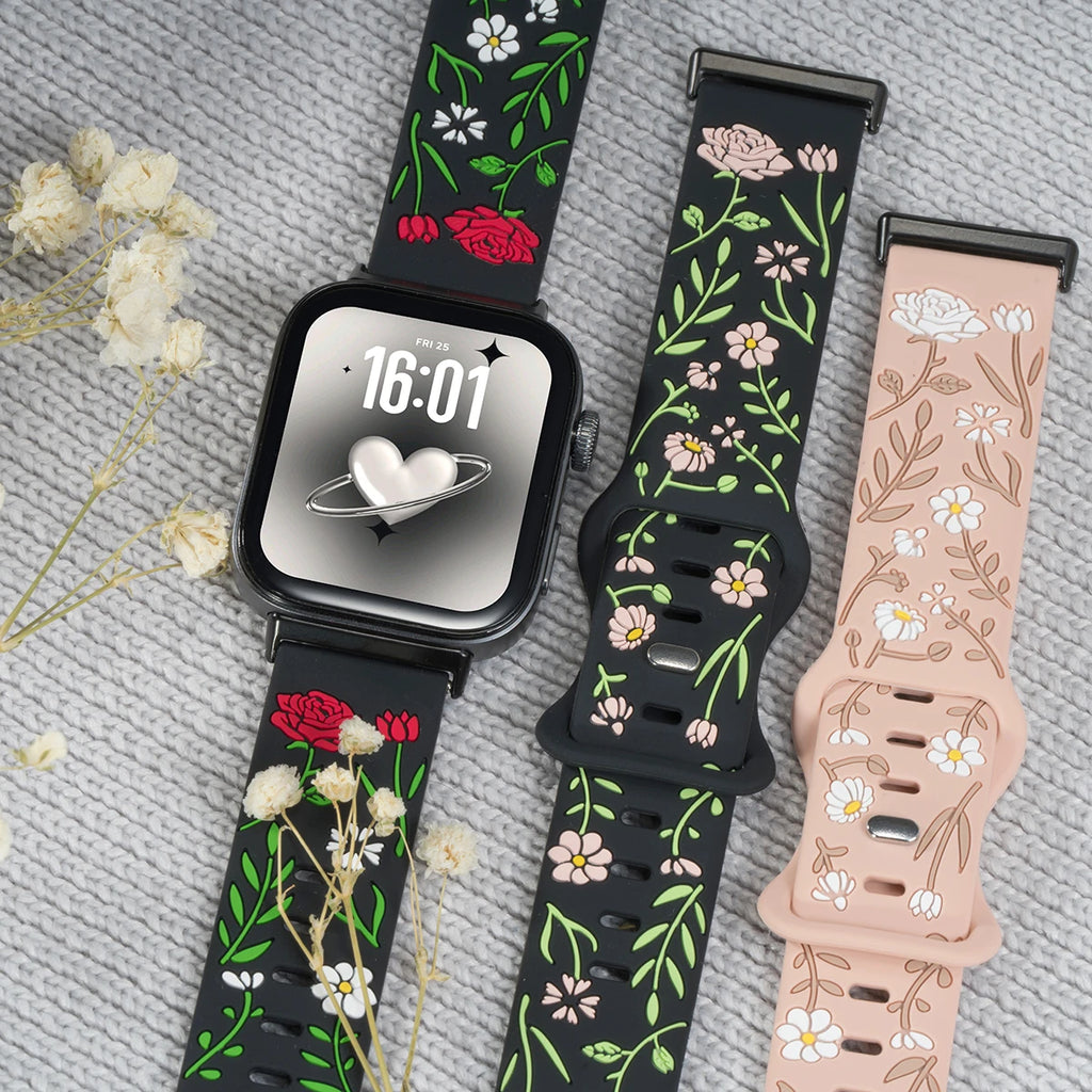 Engraved Rose Watchbands For huawei watch fit 4 pro/4/3 strap smart wristband Girl Woman Silicone bracelet For Huawei fit2 fit1