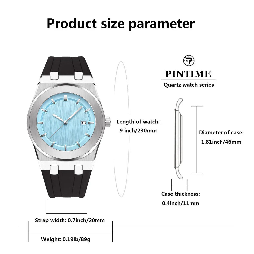 PINTIME Simple Men's Watch Fashion Leisure Sports Silicone Watch Automatic Date No Logo Round Waterproof Quartz Watch