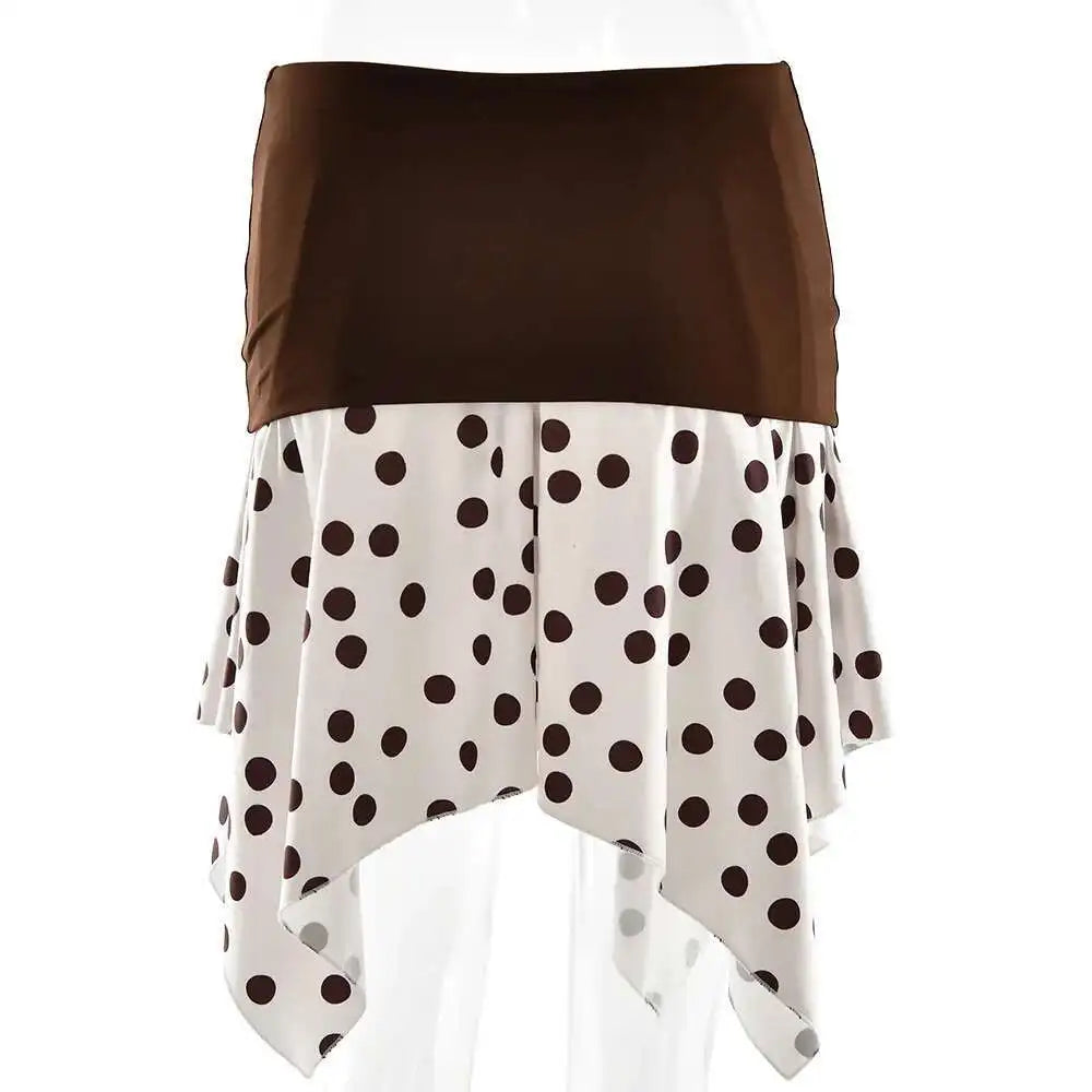 Fantoye Summer New Print Polka Dots Women Skirt Coffee Patchwork High Waist Mini Skirt Female Casual Y2k Vacation Beachwear 2025