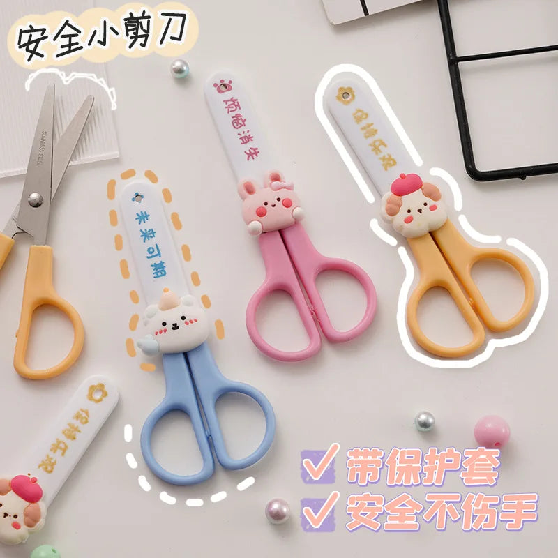 Office School Supplies Cartoon Scissors Primary School Students Safety Stationery Small Creative Cute Round Head Handmade Lovely