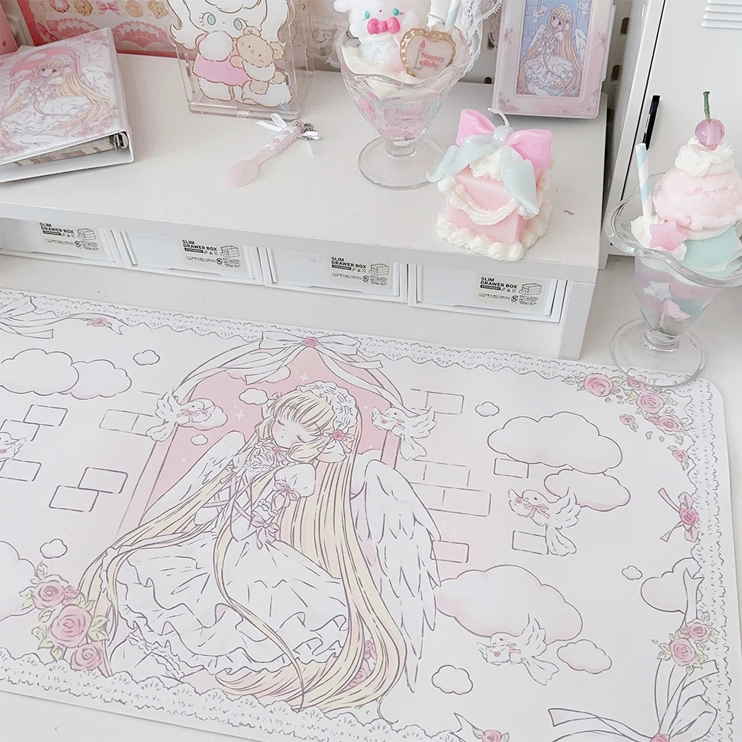 New Original Angel Girl Leather Mouse Pad Cartoon Rabbit Anti-slip Anti-fouling Dining Table Mat Large Size Computer Keyboard Pa