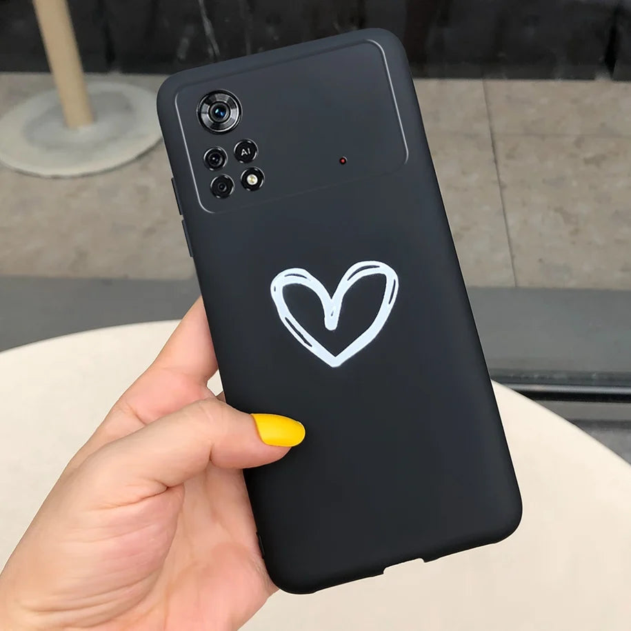 Cute Love Heart Phone Case For Xiaomi Poco X4 Pro 5G Cover Soft Silicone Matte Funda For Xiaomi Poco X4 M4 Pro 4G 5G Bumper 2022