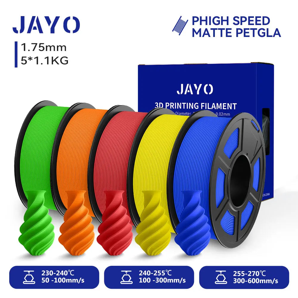 JAYO 5Rolls 3D High Speed Marble PLA/HS Matte PETG/HS PLA Filament 600mm/s High Speed 3D Printer Non-toxic Filament 1.1KG/roll